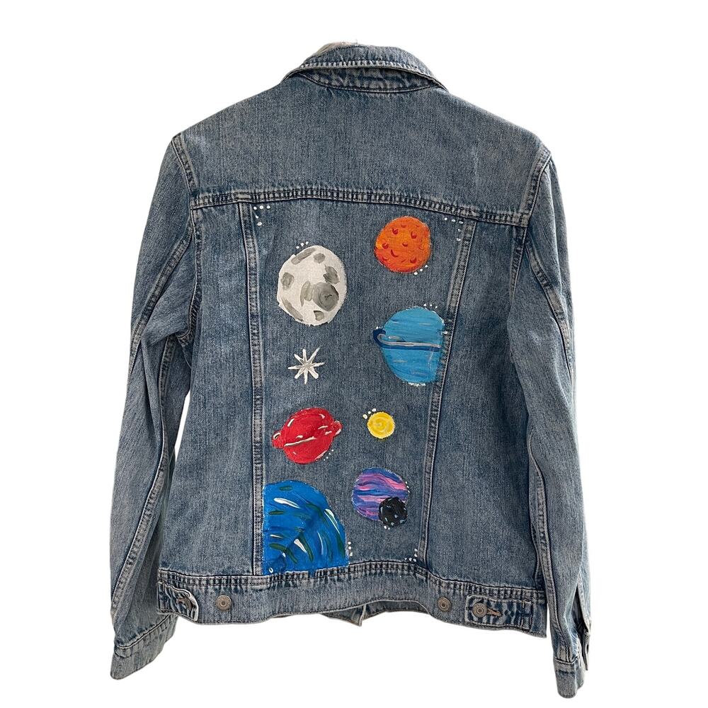 Distressed Handpainted Oversized Denim Jacket Solar System